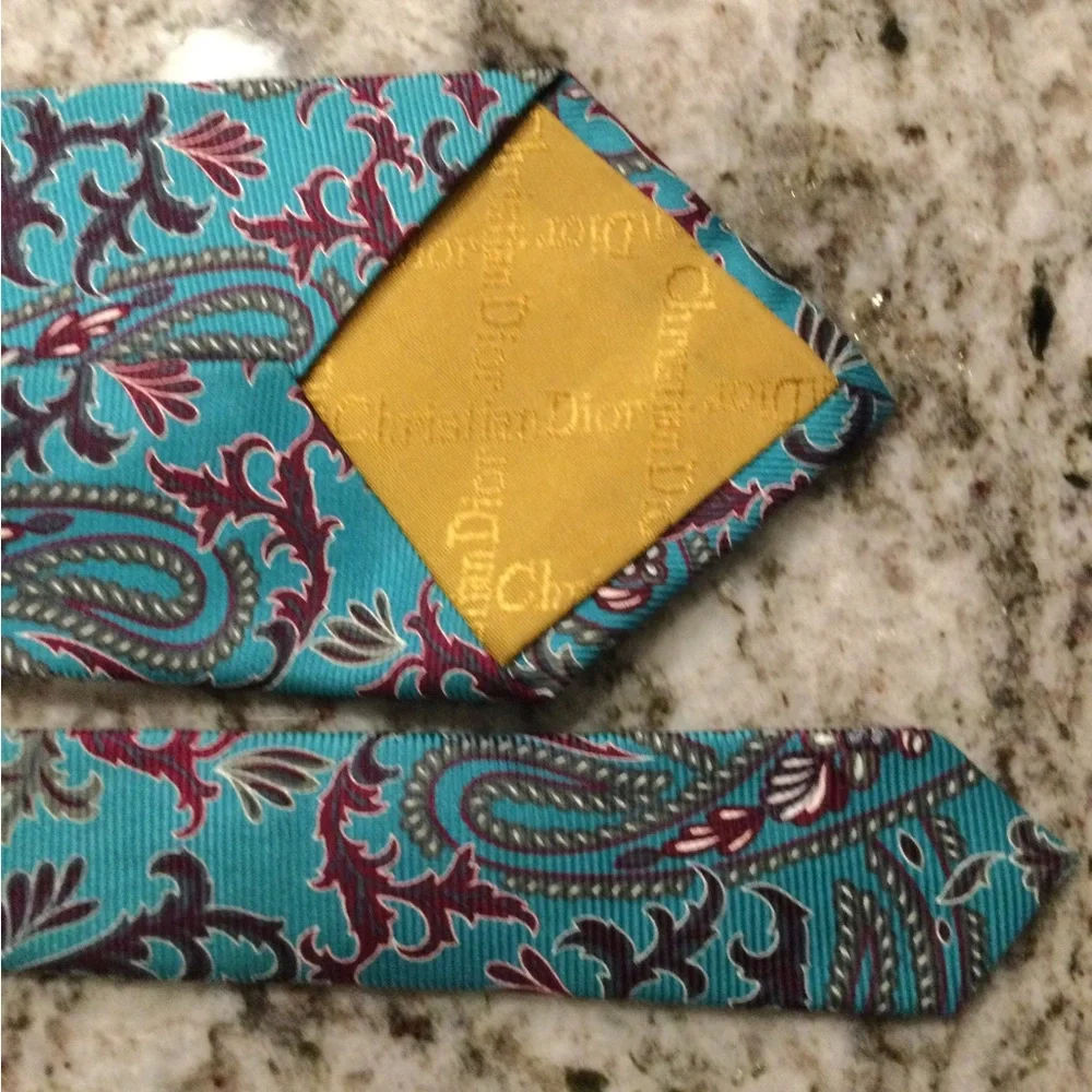 Dior Teal Paisley Tie with Burgundy and Olive Accents